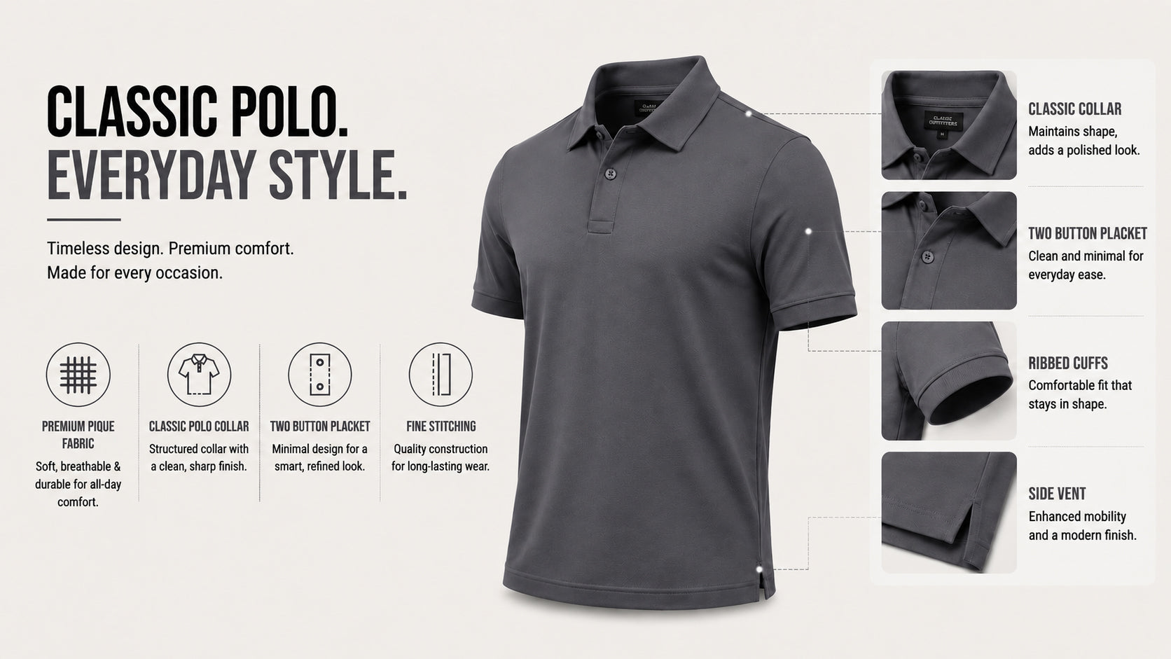 The Carbon Signature Gray Polo T-Shirt