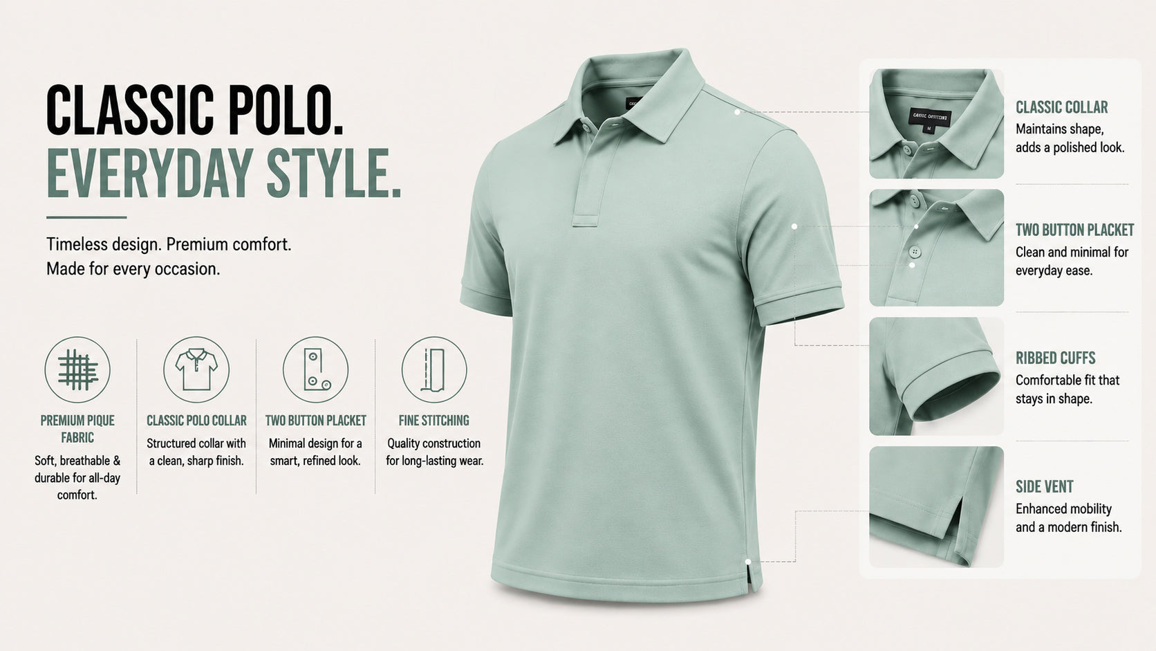 The Ocean Mist Sage Green Polo T-Shirt