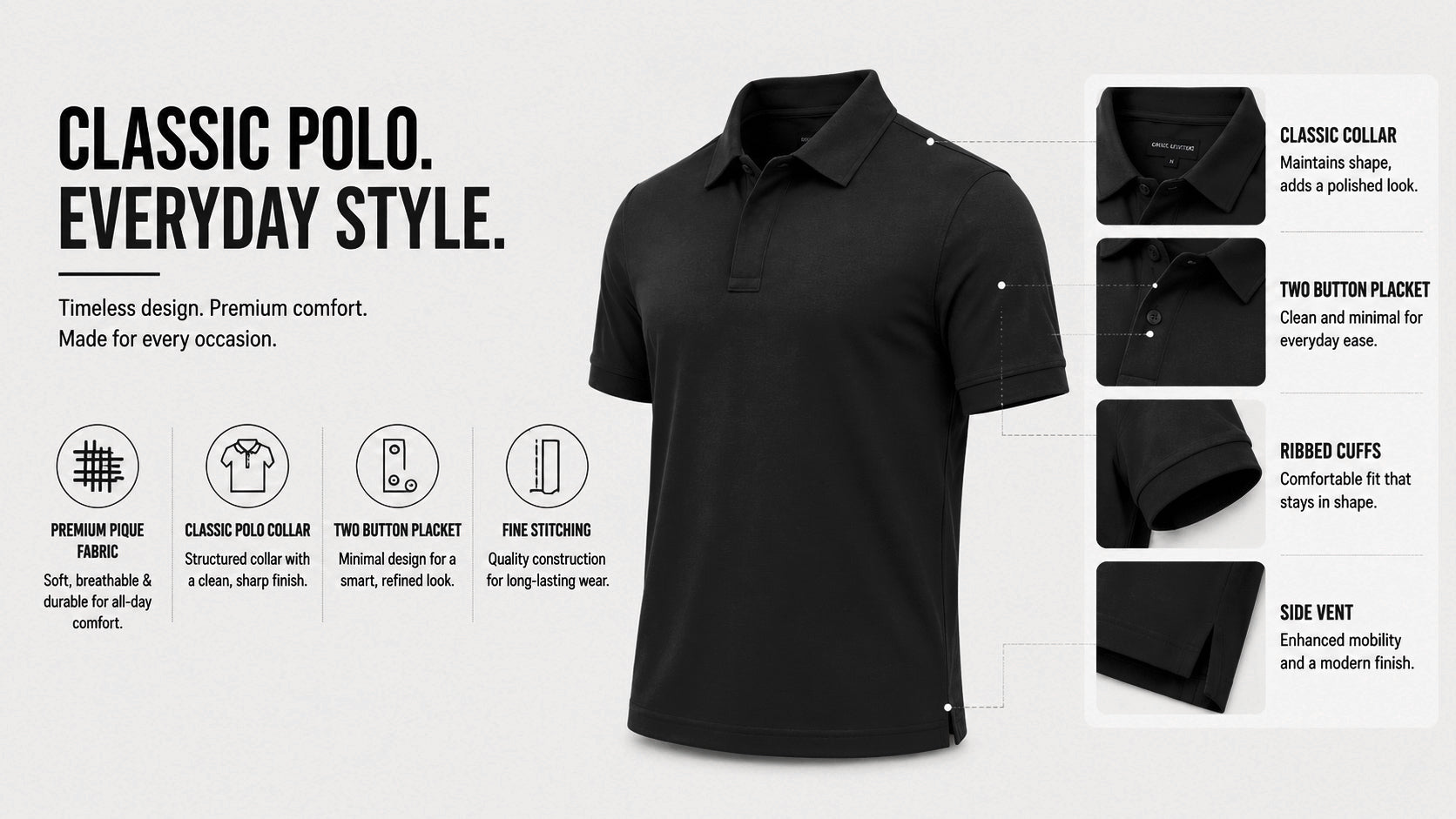 The Signature Elite Black Polo T-Shirt