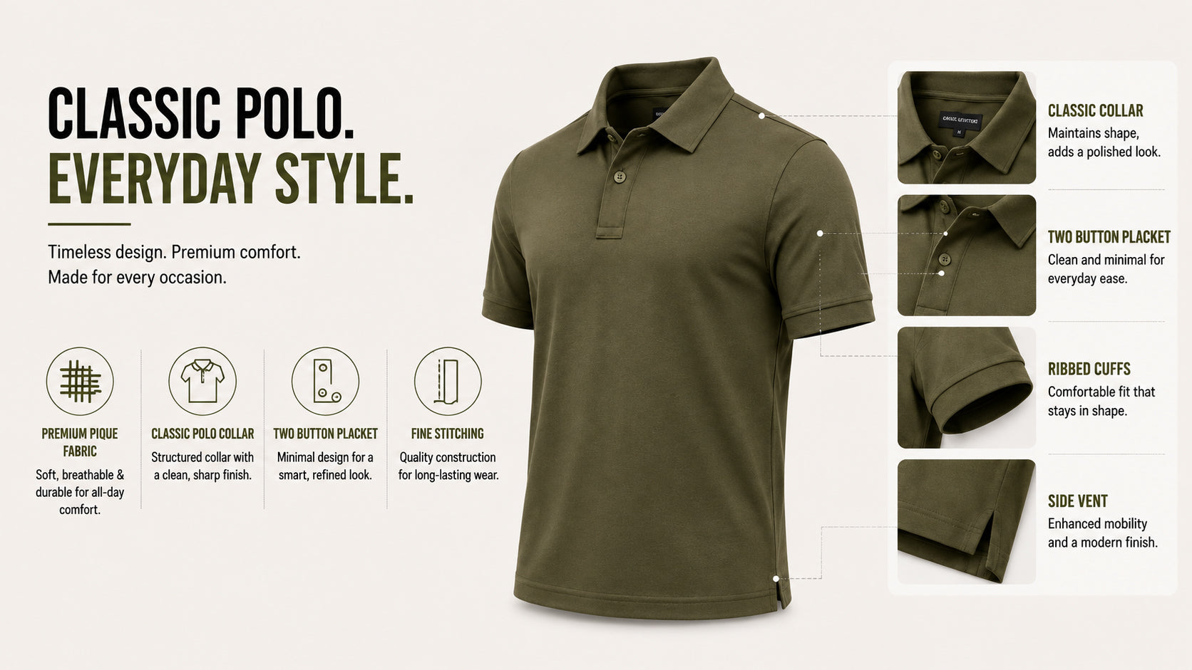 The Vanguard Classic Army Green Polo T-Shirt
