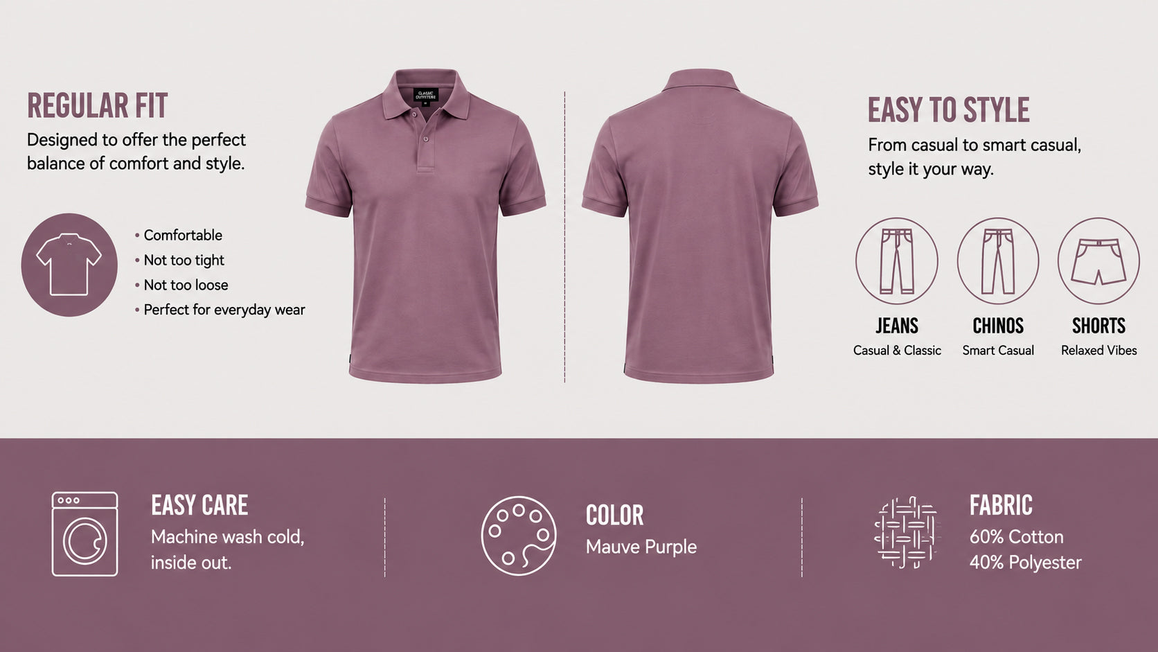 The Muted Heather Tailored Fit Mauve Polo T-Shirt
